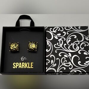 Let’s Sparkle Gold and Black Confetti Sparkle Earrings NIB